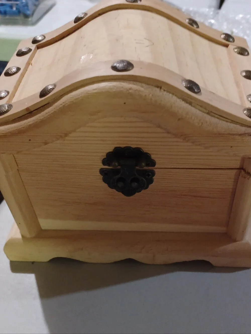 Natural Wood Jewelry Treasure Chest Box with Decorative Latch
